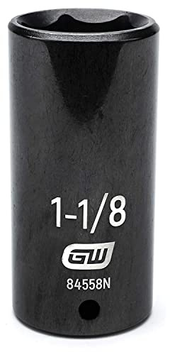 GearWrench 84558N 1/2 Drive 6 Point Deep Impact SAE Socket 1-1/8, Black