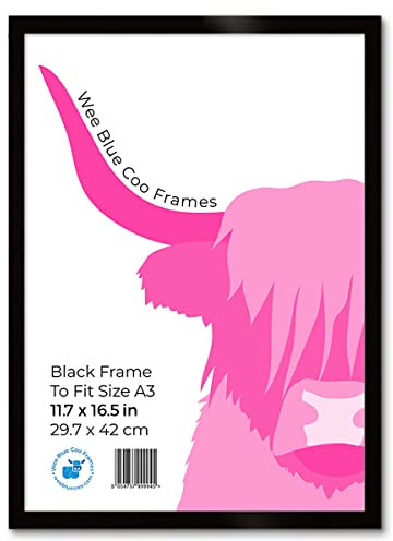 Wee Blue Coo A3 Black Wooden Picture Frame 11.7 x 16.5 Inch (29.7 x 42cm) Acrylic Safety 'Glass' Photo Frame