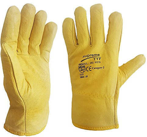 Driver Gloves Fleece Cotton Lined Leather Lorry Drivers WORK Gloves (Large)