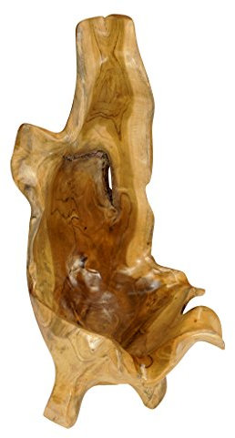 Kinaree Teak Wurzelholz Übertopf Schale Unikat – Natur-Deko aus massivem Teakholz – Handgefertigte Holzschale mit hoher Rückwand – Dekoobjekt oder Pflanzgefäß
