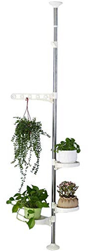 Hershii Support de plantes d'intérieur à 4 niveaux - Étagère d'angle réglable pour pots de fleurs - Support pour rebord de fenêtre, salle de bain - Ivoire