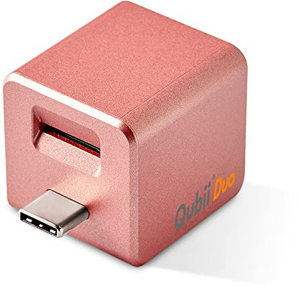 MAKTAR Qubii Duo USB-C Flash-Laufwerk, Automatische Backup während des Ladevorgangs, MFi Zertifiziert Foto-Stick Kompatibel mit iPhone/iPad/Android (ohne MicroSD Karte, Roségold)