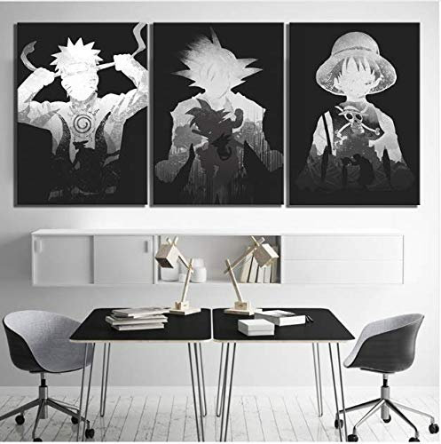 JRDWLH Leinwanddrucke 3 Stück Goku Luffy Und Naruto Cartoon Bilder Dragon Ball One Piece Naruto Anime Poster Wandmalereien Kein Rahmen Leinwanddrucke