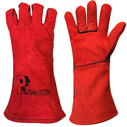 Wood Burning Stove Gloves Leather Welders Gauntlets Log FIRE MIG ARC Welding