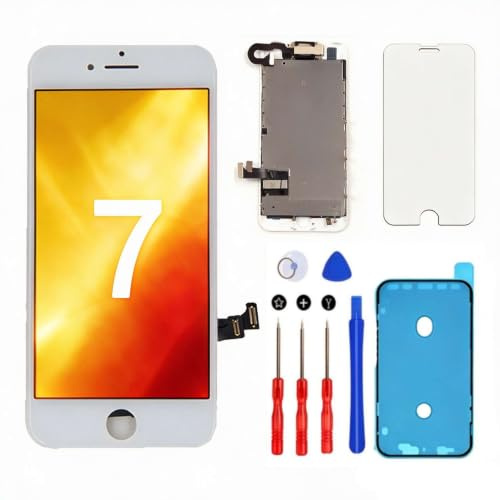 SNIDII Screen Replacement White for iPhone 7 4.7 inch Full Assembly | with Earpiece and Camera 3D Touch LCD Display Digitizer Frame Replacement with Repair Tool Kit, Screen Protector