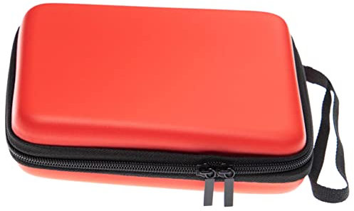 vhbw Tasche kompatibel mit Nintendo 2DS Spielekonsole - Schutzhülle, Tragetasche + Trageschlaufe mit Karabinerhaken, schwarz, rot