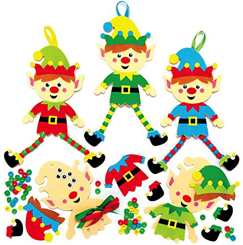 Baker Ross AX398 Christmas Tree Elf Decoration Kits - Pack of 5, Creative Xmas Art and Bead Craft Supplies for Kids to Make and Decorate, Elf