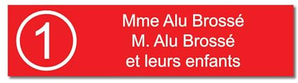 Plaque gravée pour nom et numéro boîte aux lettres autocollante 10x2,5cm personnalisée 1 à 3 lignes Rouge