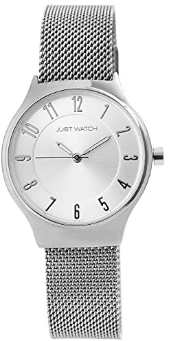 Just Watch Damen-Uhr Edelstahl Meshband Magnetverschluss Analog Quarz JW10141 (silberfarbig)