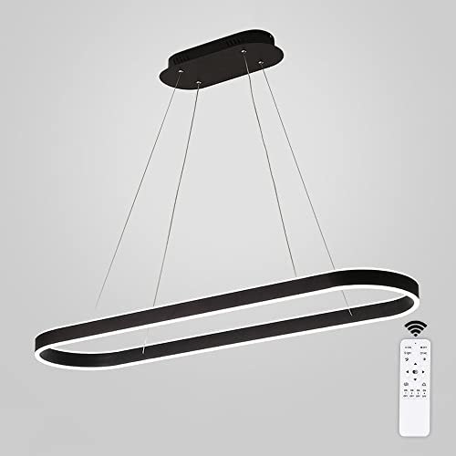 52W LED Pendelleuchte Oval Esstisch Lampen LED Hängeleuchte Dimmbar Deckenleuchte mit Fernbedienung Schwarz Modern Ring Design Kronleuchter für Wohnzimmer Büro Esszimmer Küchenlampe 120cm Hängelampe