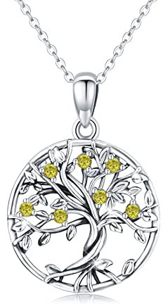 Tree of Life Necklace 925 Sterling Silver Birthstone Pendant Cubic Zirconia Tree of Life Jewellery Gift for Women Girls Children