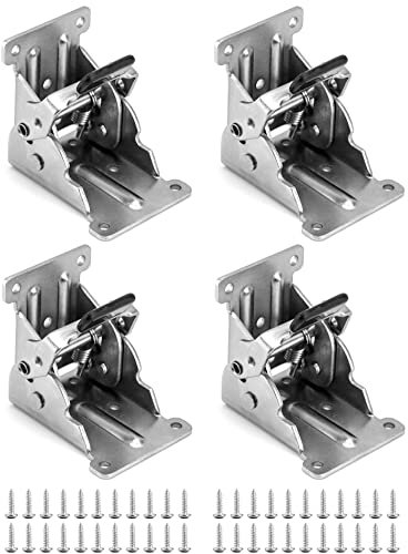 QWORK® 4 Piezas Bisagras Plegables Mensula Plegable de 90 Grados para Patas de Muebles Herrajes para Mesas Plegables con 40 Tornillos - Plata