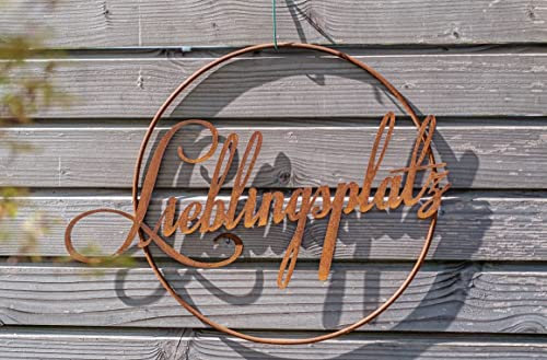 Rostalgie Edelrost Hänger Kreis mit Schriftzug Lieblingsplatz - Breite 52 cm