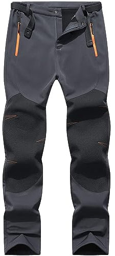 BenBoy Herren Wanderhose Wasserdicht Skihose Softshellhose Winddicht Outdoorhose Winter Warm Gefüttert Trekkinghose Snowboardhose KZ3028M-Gray-XL