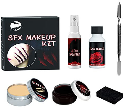 ISAKEN Halloween Special Effects SFX Makeup Kit für Zombie,Vampir, Festival Theater Karneval Bühne Wundmodellierung Narbenwachs, Blut, Schwamm, Hautwachs, Spachtel