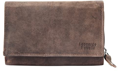 LEONARDO VERRELLI Damen-Geldbörse Leder RFID Querformat 10 x 15,5 cm 3000436 (Dunkelbraun)