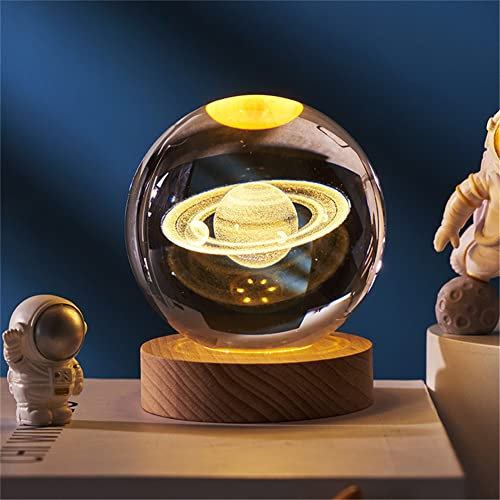 Esfera De Cristal Del Sistema Solar Grabada En 3d Para La Decoración De La Mesa Con Base De Madera, Luz Nocturna Led, Grandes Regalos, Decoración De La Oficina En Casa (B)