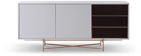 GillmoreSPACE Large Buffet Sideboard in White with Bronze Base & White Doors & Amber Fluted Glass Drawers