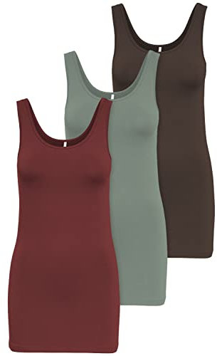 ONLY 3er Pack Damen Basic Tops Tank Top dunkel blau lang 15201465 Farb Mix 8 XS