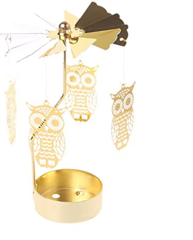 URFEDA Eule Teelicht Karussell Glas Teelichthalter Gold Teelichtglas Rotierender Kerzenhalter Eisen Metall Kerzenständer für Valentinstag Deko Geschenk Hochzeit Dekoration Wohnzimmer Tischdeko