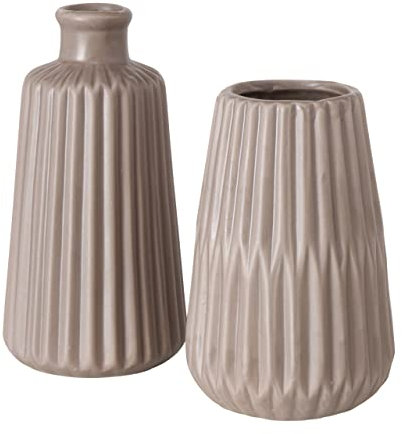 Boltze Vasen Set Esko 2-teilig, Blumenvasen aus Keramik, ø ca. 8,5 cm, ohne Blumen, skandinavischer Stil, Braun Matt