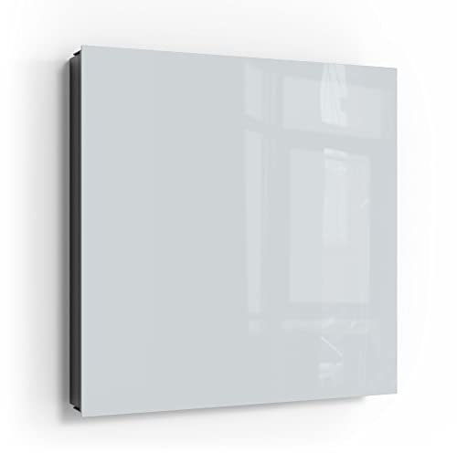 DEQORI Schlüsselkasten schwarz | 30x30 cm | Unifarben - Hellgrau | Glas & Metall Schlüssel-Box | Schlüsselschrank mit 50 Haken + 2 Magnete | Moderne Box magnetisch & beschreibbar