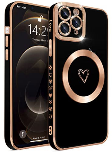 ECZOIL Compatible with iPhone 11 Pro Case MagSafe,Full Camera Lens Protection Luxury Electroplated Cute Heart Magnetic Case for iPhone 11 Pro for Women Girls-Black