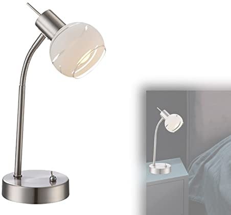 bmf-versand® Nachttischlampe LED Modern - Schreibtischlampe Silber Beweglicher Arm - Tischlampe Wohnzimmer Glas - Nachttischleuchte Schlafzimmer - Schreibtischleuchte Kinder