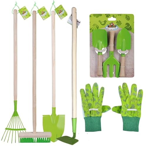 Esschert Kit 7 Outils Jardinier Enfants - Vert - Plastique, Aluminium, Acier allié - GARDEN_TOOL_SET