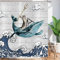 ASDCXZ Duschvorhang Lustig 180x220 cm, Katzen Fahrt Wale Meereswelle Waschbar Witzig Textil Badezimmer Vorhänge Polyester Wasserdicht Duschvorhänge für Badewanne mit 12 Duschvorhang Hake