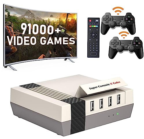 Super Console X Cube, Retro Videospielkonsole mit eingebautem 91000+ Spielen, Retro Gaming Console con EmuELEC 3.9 & Android 7.1, 4K HD Output, 60+ Emulatori für PSP/PS1/N64, con 2 Control ller