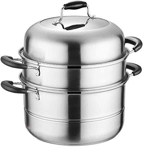 ZAANU Juego de Utensilios de Cocina al Vapor con Tapa Acero Inoxidable 304 Olla de Vapor de 3 Niveles Cocina de inducción Olla de Gas Universal 28 cm (30 cm) (30 cm)