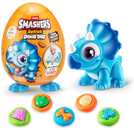 Smashers Junior Dino Dig Small Egg, Triceratops, by ZURU 12+ Surprises, Dinosaur Preschool Toys, Build Construct Sensory Play 18 months - 3 years (Triceratops)