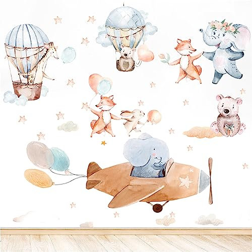 43 Pcs Flugzeug Tier Wandtattoo, Abnehmbar Tiere DIY Karikatur Wandsticker, Niedlich Kinderzimmer Wandaufkleber, Flugzeug Tier Wandtattoo für Schlafzimmer Wanddeko