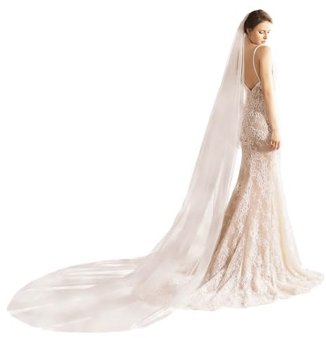 AMBRE ADÈLE Langer Hochzeitsschleier aus Tüll für Bräute, Cremeweiß, Extra long