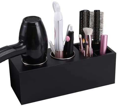 RAIKEDR Hair Dryer Holder and Tool Organizer, Wood, Black