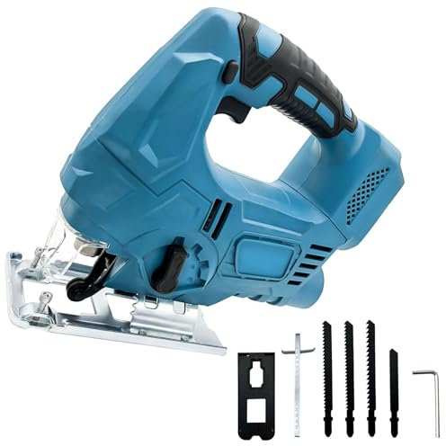 Stichsäge, Akku-Pendelstichsäge Ersatz Für Makita 18V, Stichsägen Neigungswinkel ±45°, Pendelhubstichsäge Mit LED-Licht Und Sicherheitsschloss, Akku Stichsäge Für Holz, Metall, PVC, Keine Batterie