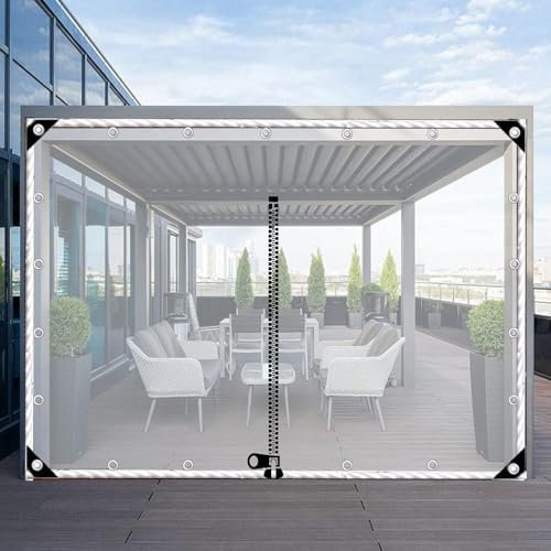 Panneau De Bâche Transparente Avec Fermeture Éclair,Rideau De Bâche Extérieur Claire Imperméable,Bâche Pvc Étanche Avec Œillets,Pour Pergola,Gazebo,Porche,Abri De Voiture,L×H-2.5×2.2m(8.2*7.2ft)