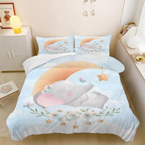 SMchwbc Elefant Bettwäsche 135x200 Kinderbettwäsche Elefant Für Jungen Mädchen, Elephant Bettwäsche-Set 3D Drucken Mikrofaser Elefant Wildtier Bettbezug Und Kissenbezug (135 x 200 cm,1)
