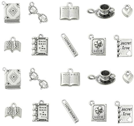 UR URLIFEHALL 50 piezas 10 estilos tibetano estilo bibliotecario dijes de plata antigua taza de café vasos libros dijes para joyería artesanía