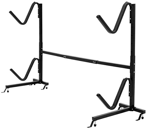 SPOTRAVEL Double Kayak Storage Rack, Free Standing Kayak Stand Carrier with 6-Level Height Adjustable Hooks, Indoor Outdoor Heavy Duty Storage Rack System for SUP Canoe Paddleboard