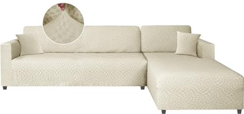 Ystyle Sofabezug L Form Stretch Links/Rechts, 3+3 Sitzer, Beige | Elastisch Sofabezug Ecksofa Couchbezug L Form, Universal Sofa Überzug Ecksofa, Couch Cover L Shape Sofaschoner Schonbezug