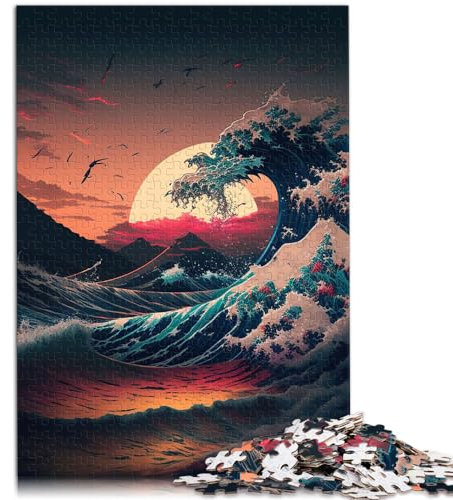 Puzzle-Geschenk „Ozeanwelle Japan“ für Erwachsene, 1000-teiliges Puzzle, Holzpuzzle ganze Familie und Dieses 1000-teilige (50 x 75 cm)