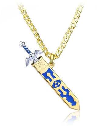 GAUEIOUR Zelda Legend Sky Sword Necklace, Personalized Trendy Versatile Game Peripheral Detachable Scabbard Necklace, Zinc Alloy (Gold)