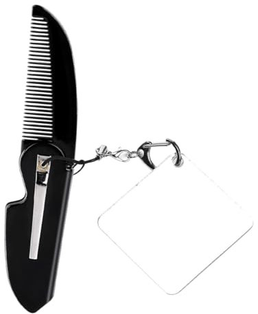 HONMEET Kleiner Klappbarer Bartkamm Faltbarer Taschenkamm Mit Feinem Zahnkamm Und Quadratischem Spiegel Tragbar Und Praktisch Für Männer