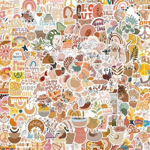 Ptyism Boho Sticker Set: 200 Stück Wasserdichte Vinyl Aufkleber für Laptop, Gitarre, Tasse & mehr - Boho Style, Mehrfarbig