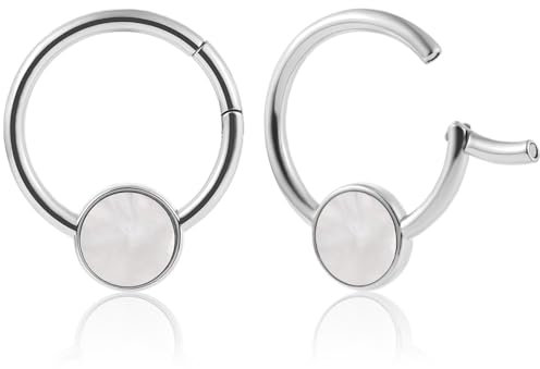 Vankula Ohr Tunnel Gewichte Flesh Ear Weights Hangers Creolen mit Muschel Edelstahl für männer damen Ohrpiercing Gestreckte Schmuck 4mm Silber 2