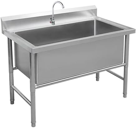 Freistehend Verpflegung Kommerziell Spüle,Edelstahl Einzelne Schale Becken,Küchenspüle Edelstahl,Freistehende SpüLe Mit Wasserhahn,FüR Restaurant,Lager, KüChe(80cm/31.5in)