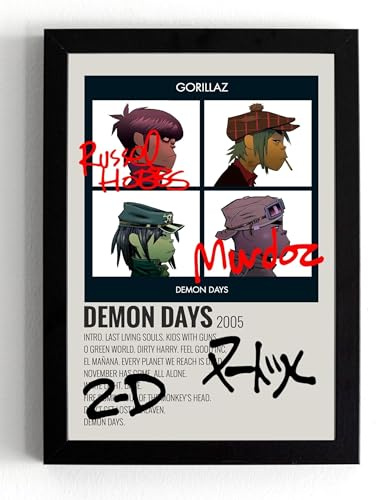 Demon Days Album by Gorillaz - Song Cover Signed Poster Fan Merchandise Gift - A5 Framed Wall Art Print (Frame21 x 16 cms)