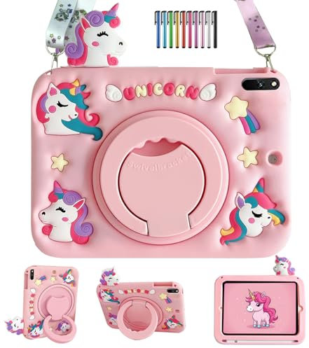 EspZanthic Funda Compatible con Huawei MatePad SE 11 Pulgadas 2024 Tablet, con Portalápiz, Soporte Giratorio 360°, Correa de Hombro, Stylus, Rosa